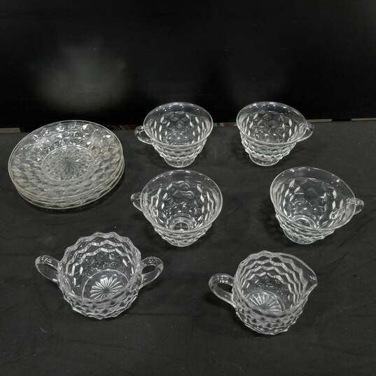 Bundle of 4 Clear Glass Plates w/6 Matching Clear Glass Cups image number 1