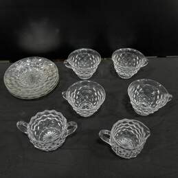 Bundle of 4 Clear Glass Plates w/6 Matching Clear Glass Cups
