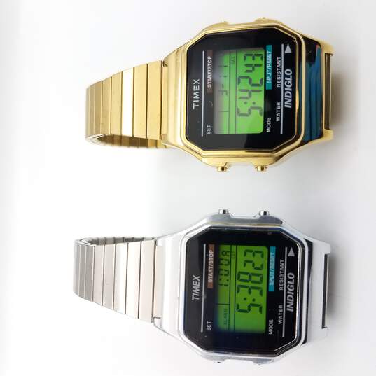 Buy the Vintage Gold/Silver Tone Timex Digital Indaglo Watch LOT |  GoodwillFinds