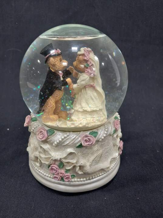 Avon Bride and Groom Musical Snow Globe Wedding Bears image number 3