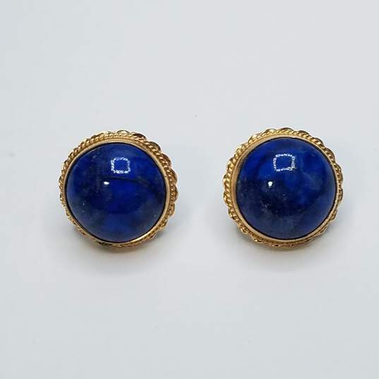14K Gold Lapis Dome Post Earrings 7.2g image number 5