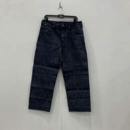 Womens Blue Denim Dark Wash Pockets Button Fly Wide Leg Jeans Size 3