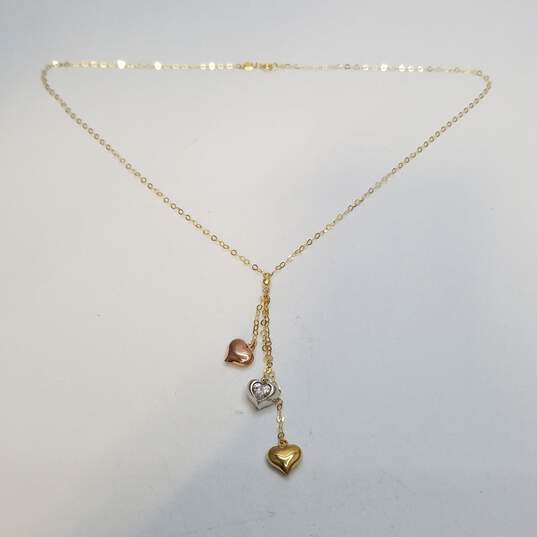 10K Gold Tri-Color CZ Heart 16.5inch Necklace 2.0g image number 4