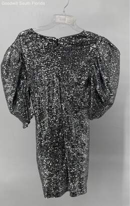 Akira Chicago Womens Silver Sequin Puff Sleeve V-Neck Back Zip Mini Dress Size M alternative image