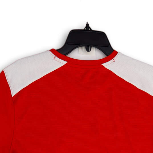 Mens Red White V-Neck Short Sleeve Pullover Activewear T-Shirt Size L image number 4