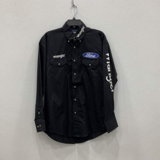 Wrangler Mens Black Long Sleeve Flap Pocket Button-Up Shirt Size Medium image number 1