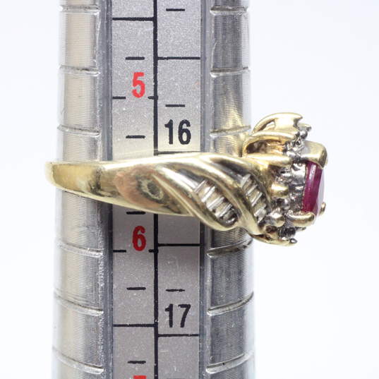 10K Yellow Gold Ruby & Diamond Accent Ring (SZ 5.5) - 2.8g image number 6