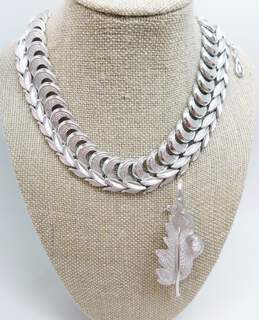 Vintage Coro & Trifari Silver Tone Necklaces & Leaf Brooch 117.5g