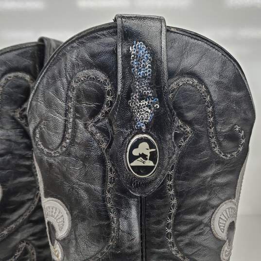 Joe Boots Men's Black Leather Silver Sequin Fleur de Lis Western Boots Size 8.5 image number 5