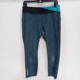 Nike Blue Green Triangle Print Dri- Fit Crop Drawstring Leggings Size L