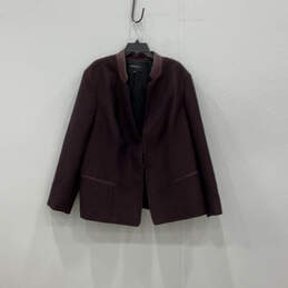 Womens Purple Long Sleeve Front Pockets Leather Trim Blazer Jacket Size 24