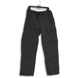 Mens Gray Flat Front Pockets Belted Straight Leg Cargo Pants Size Medium