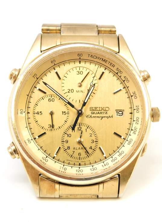 Buy the Seiko Chronograph 7T32-7A49 Gold-Tone Watch  | GoodwillFinds