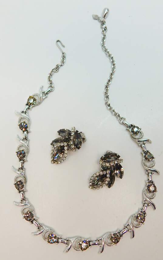 VNTG Sarah Coventry & Weiss Icy Clear & Smoky Rhinestone Necklaces & Earrings image number 1