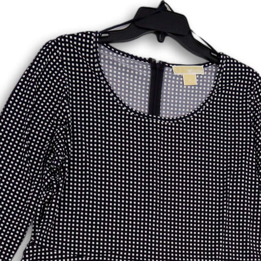 Womens Black White Check Long Sleeve Round Neck Back Zip A-Line Dress Sz 1X image number 3