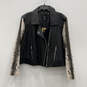 NWT Womens Black Animal Print Long Sleeve Full-Zip Biker Jacket Size 3X image number 1