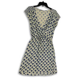 Womens Beige Blue Printed Drawstring Waist Sleeveless A-Line Dress Size XS