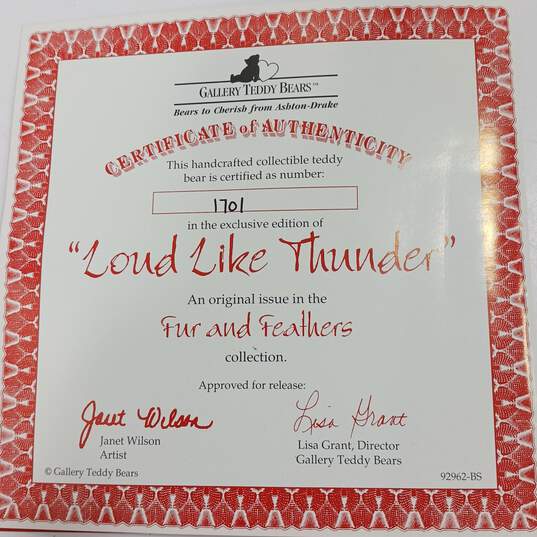 Gallery Teddy Bears Fur & Feathers Collection Loud Like Thunder Teddy Bear with COA image number 5