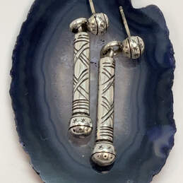 Designer Brighton Silver-Tone Engraved Cylinder Bar Dangle Earrings