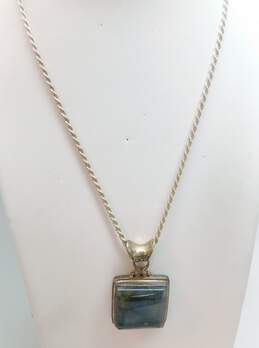 Artisan 925 Labradorite Cabochon Square Scrolled Pendant Chain Necklace