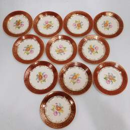 Vintage Leigh Potters Meissen Rose 22k Gold Accents 6.25 Inch Bread & Butter Plates Lot of 11