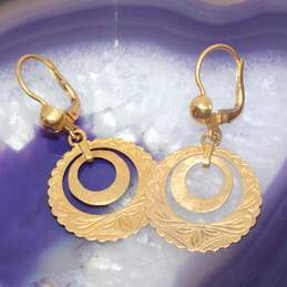 18K Yellow Gold Reef Design Dangle Earrings - 4.7g