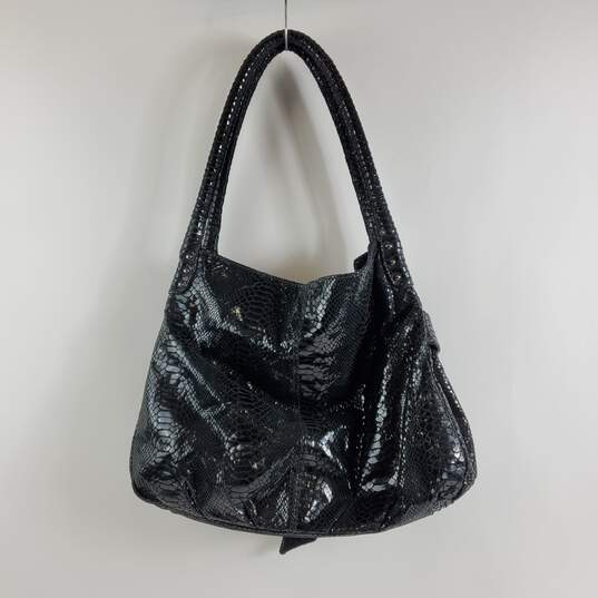 Perlina Black Snake Skin Tote Bag Purse image number 2