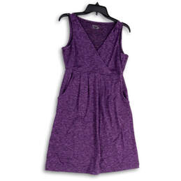 Womens Purple Heather Sleevelss V-Neck Pullover A Line Dress Size Small