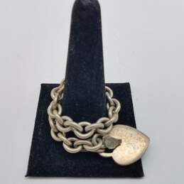 Sterling Silver Rolo Link Chain heart Charm 6 1/2 Bracelet 29.g