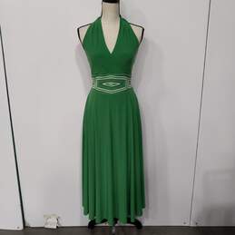 White House Black Market Women's Green Fit & Flare Halter Dress Size 6