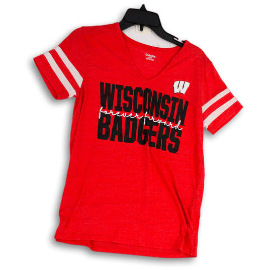 Womens Red Short Sleeve Wisconsin Badger NCAA Pullover T-Shirt Size S image number 1