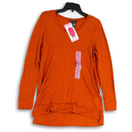 NWT Womens Orange Regular Fit Long Sleeve V-Neck Pullover T- Shirt Size S