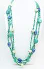 Artisan 925 Southwestern Turquoise Chips Serpentine & Sodalite Tumbled Beaded Multi Strand Necklace 185.1g image number 1