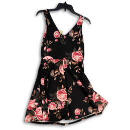 NWT Womens Black Pink Floral Sleeveless V-Neck Short Fit & Flare Dress Sz S alternative image