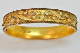 Antique Art Nouveau PRST Co. Gold Filled Floral Hinged Bangle Bracelet 20.5g