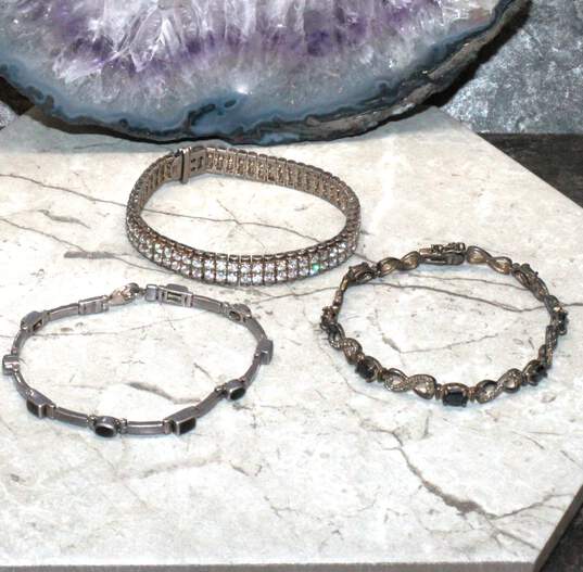 Bundle of 3 Sterling Silver Tennis Bracelets - 49.3g image number 3