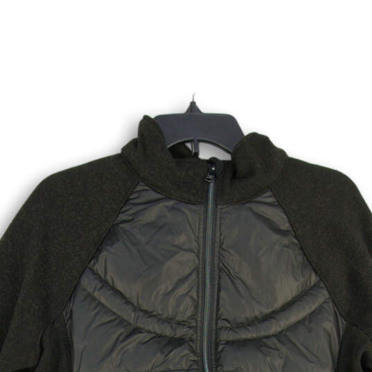 Womens Black Long Sleeve Pockets Mock Neck Full Zip Puffer Jacket Size L image number 3