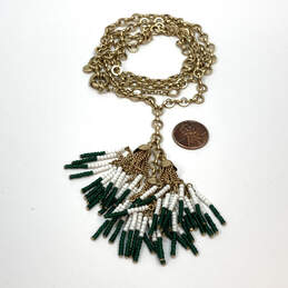 Designer J. Crew Gold-Tone White Green Beaded Tassel Link Chain Necklace alternative image