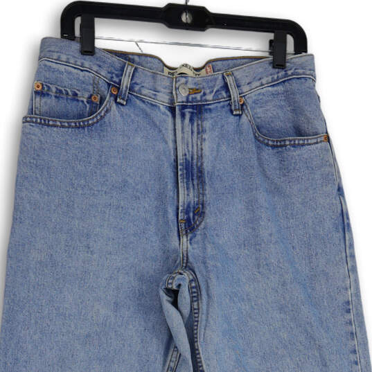 Mens Blue Denim Medium Wash 5-Pocket Design Straight Leg Jeans Size 33x32 image number 3