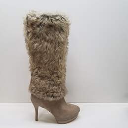 Fergie Suede Faux Fur Tall Knee Platform Zip Heel Boots Shoes Size 9.5 M