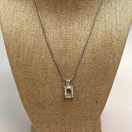 Designer Swarovski Silver-Tone Chain Clear Crystal Stone Pendant Necklace
