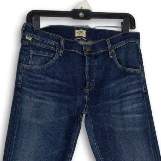 Women Blue Denim Medium Wash 5-Pocket Design Skinny Leg Jeans Size 26 image number 3