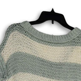 Womens White Green Knitted Striped V-Neck 3/4 Sleeve Pullover Sweater Sz XS alternative image
