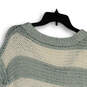 Womens White Green Knitted Striped V-Neck 3/4 Sleeve Pullover Sweater Sz XS image number 2