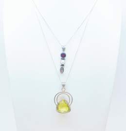 Artisan 925 Sterling Silver Onyx Ball Drop Earrings & Citrine Garnet Abalone Pendant Necklaces 22.4g alternative image