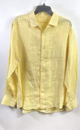 Tommy Bahama Men Yellow Square Print Button Up Shirt L