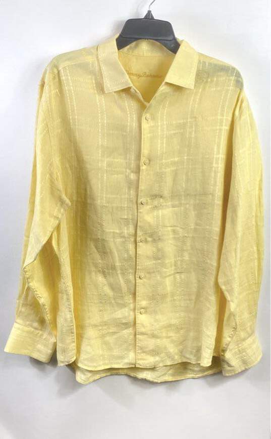 Buy the Tommy Bahama Men Yellow Square Print Button Up Shirt L ...