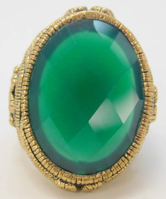 Barse Brass Faceted Green Agate Oval Open Scrolled Statement Ring 22g image number 6