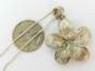 Artisan 925 Hibiscus Flower Pendant Necklace Dark Pearls & Cross Drop Earrings & Celtic Knot Paneled Bracelet 23.3g image number 9