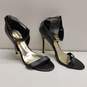 BEBE Gold Ankle Plate Black Leather Pump Heels Shoes Size 10 B image number 1